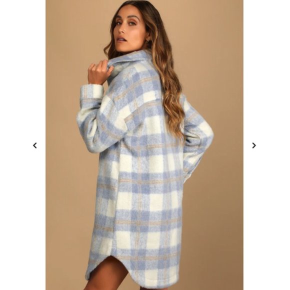 Lulus Jackets & Blazers - Warmest Winter Blue Multi Plaid Jacket - XS